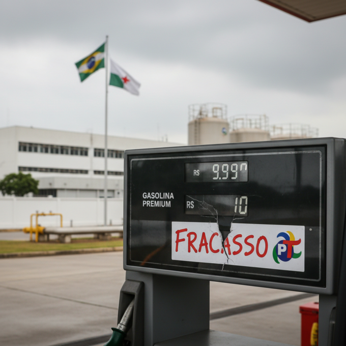 Bomba de combustível marcando preço alto, simbolizando a alta da gasolina em São Paulo e o peso dos impostos.