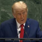 Presidente Donald Trump discursando de forma firme sobre a situação no Oriente Médio