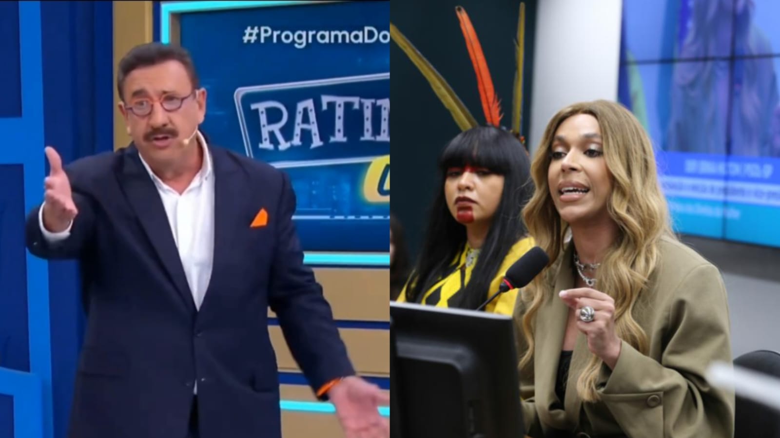 Montagem com fotos da deputada Erika Hilton e do apresentador Ratinho do SBT