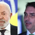 Montagem com fotos de Flávio Bolsonaro e Luiz Inácio Lula da Silva lado a lado