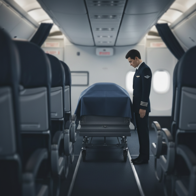 Interior de aeronave comercial representando caso de morte em voo com corpo mantido a bordo por 13 horas