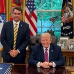 Flávio Bolsonaro em encontro com Donald Trump na Casa Branca