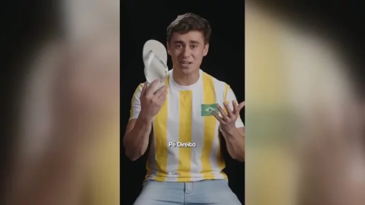 Nikolas Ferreira em anúncio como embaixador da marca Pé Direito