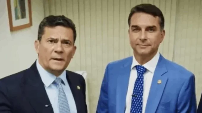 Sergio Moro e Flavio Bolsonaro em imagem de redes sociais