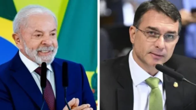 Lula e Flávio Bolsonaro em imagem sobre pesquisa Gerp para a eleição presidencial