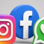 Logos de WhatsApp, Instagram e Facebook durante instabilidade da Meta